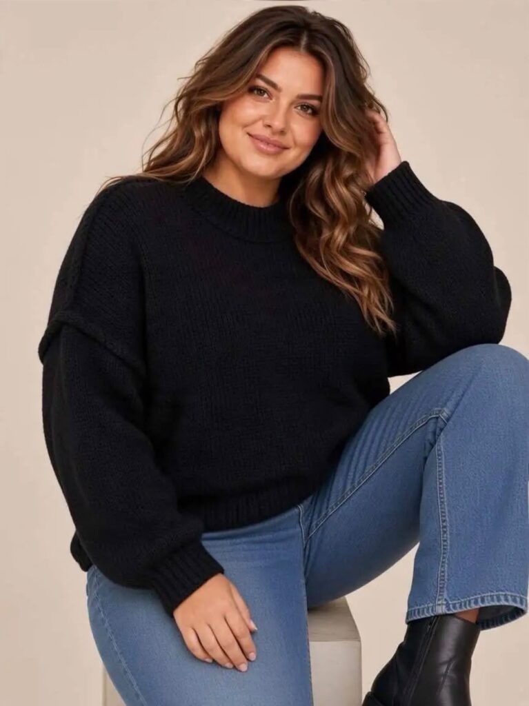 Pull oversize en grosse maille col montant – Noir