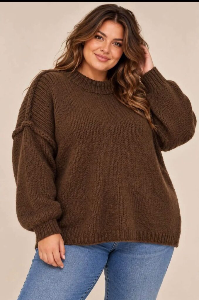 Pull oversize en grosse maille col montant – Chocolat