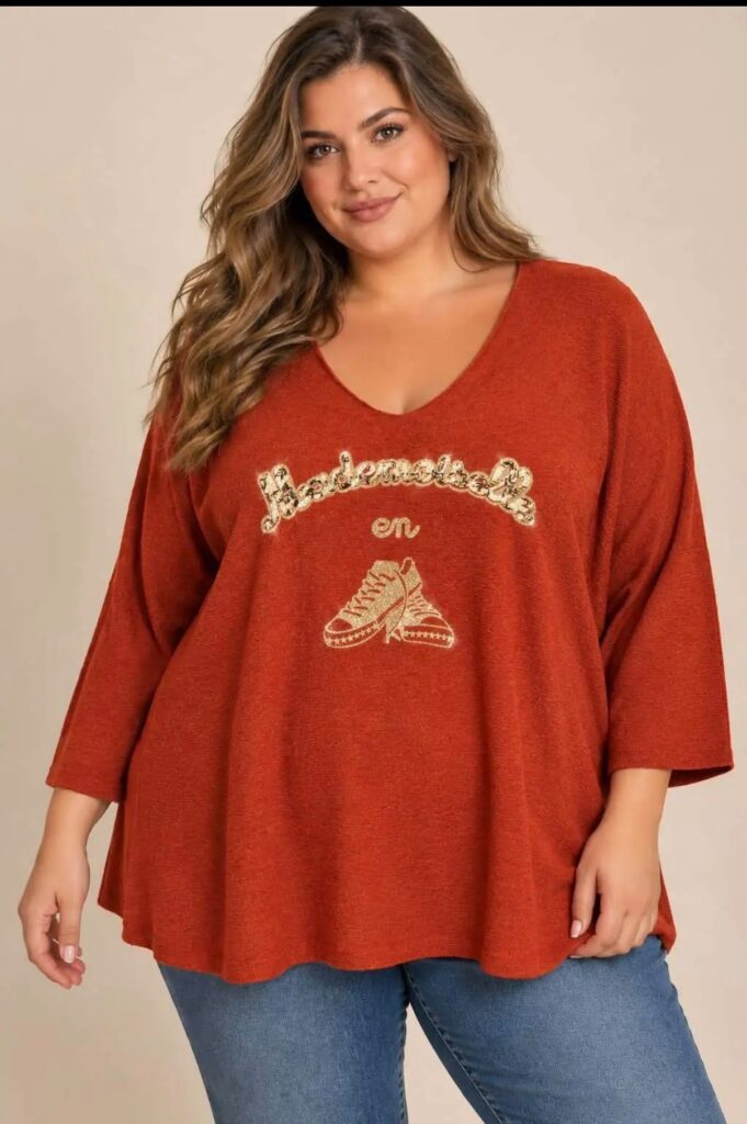 Pull en maille fine col V « Mademoiselle » – Terracotta