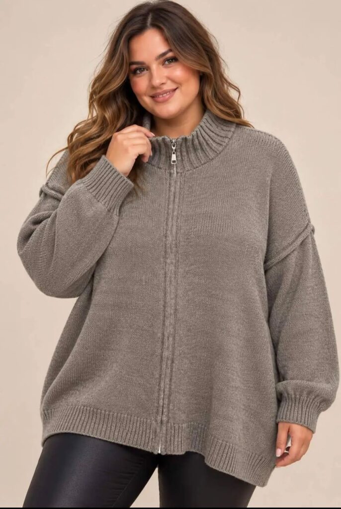 Gilet zippé en maille bouclée – Taupe